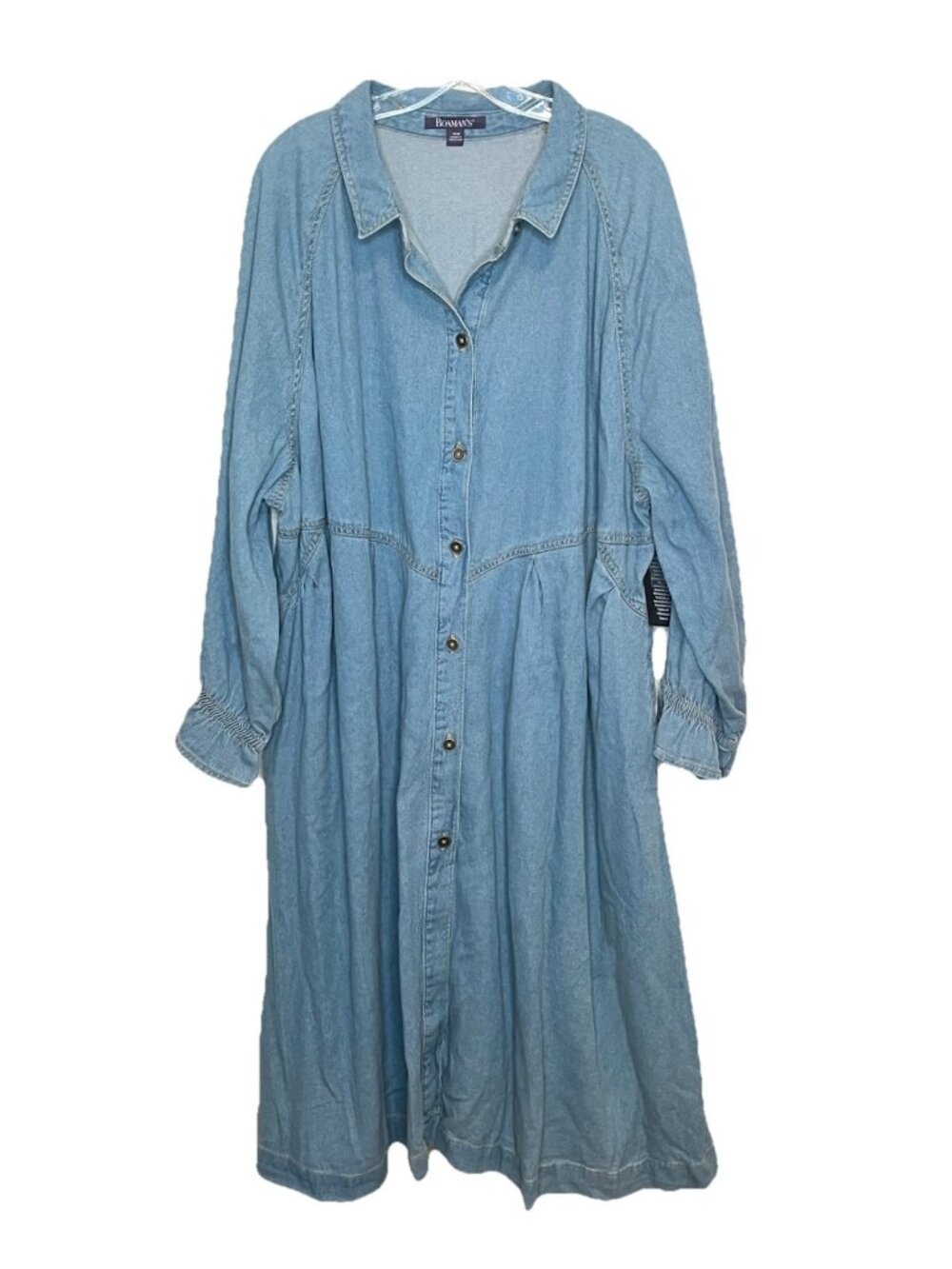 Roamans 30W 3X Chambray Denim Maxi Dress Button Front Ruffle Sleeve Plus Size